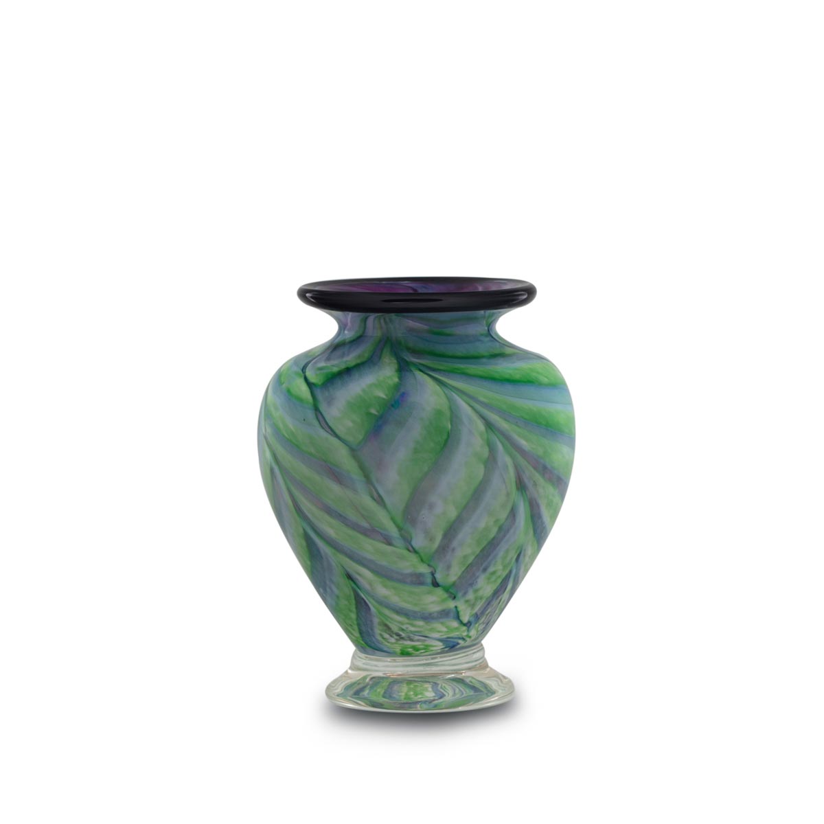Small Purple-Green Blue Feathered Squat Vase