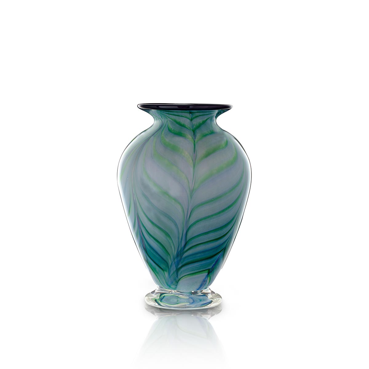 XL Purple-Green Blue Feathered Squat Vase