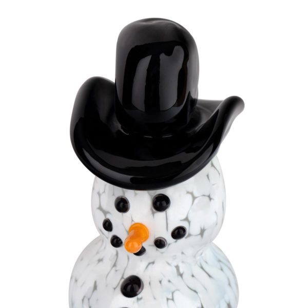 Blown glass snowman with cowboy hat - hat detail